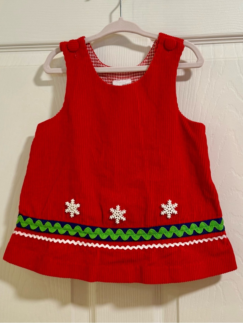 Vintage Christmas Red Corduroy Blouse 4T | Snowflake Rickrack Holiday Top